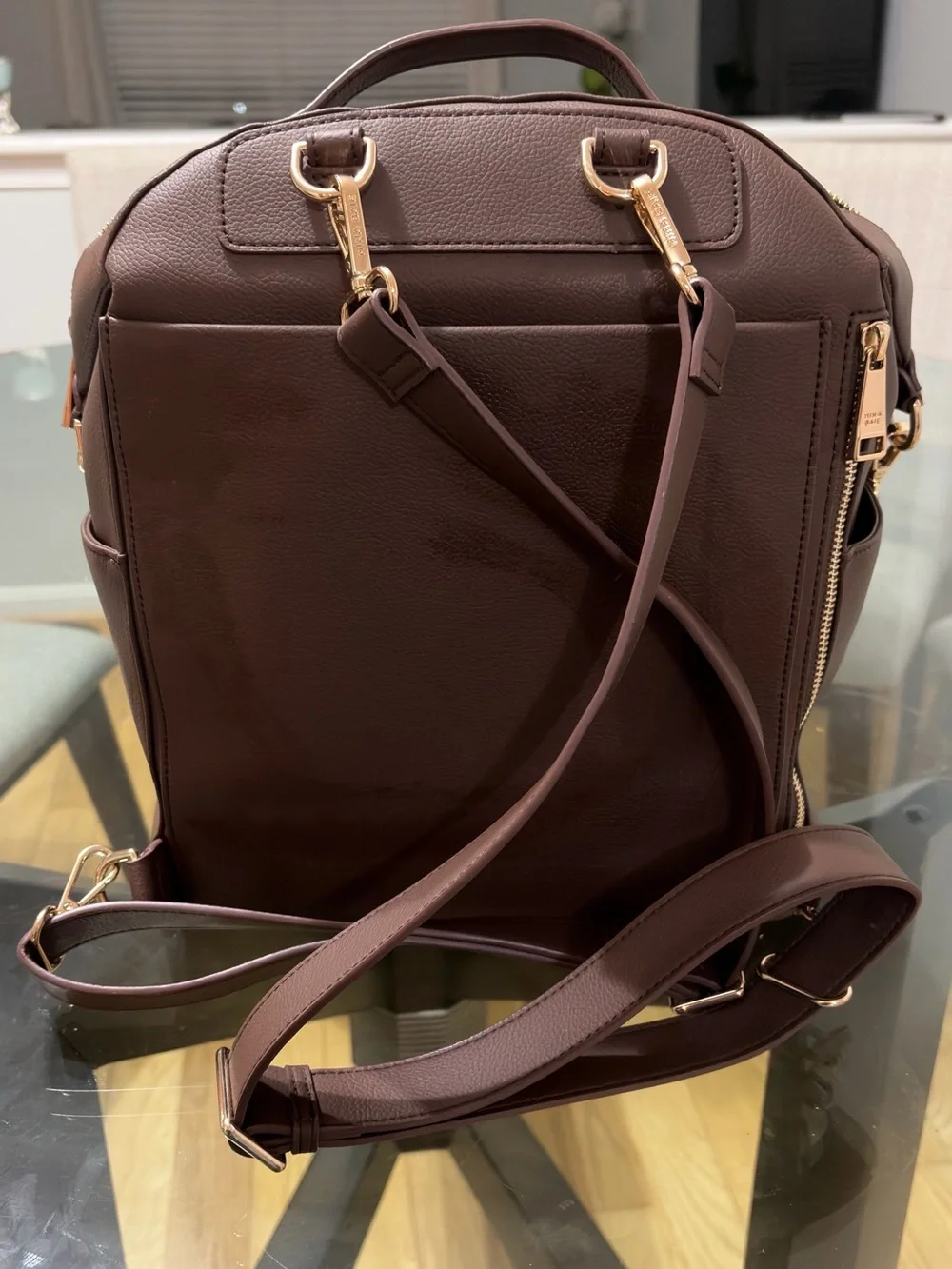 Mina Baie Brown Leather Baby Bag Backpack